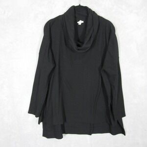 Ady P Womens Black Cowl Neck Ribbed Tunic Sweater Oversized Side Slits Size L